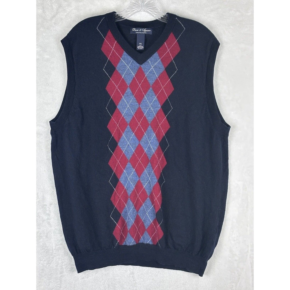 Davis And Squire Men's 100% Merino Wool Blue Pullover Sweater‎ Vest Size XXL